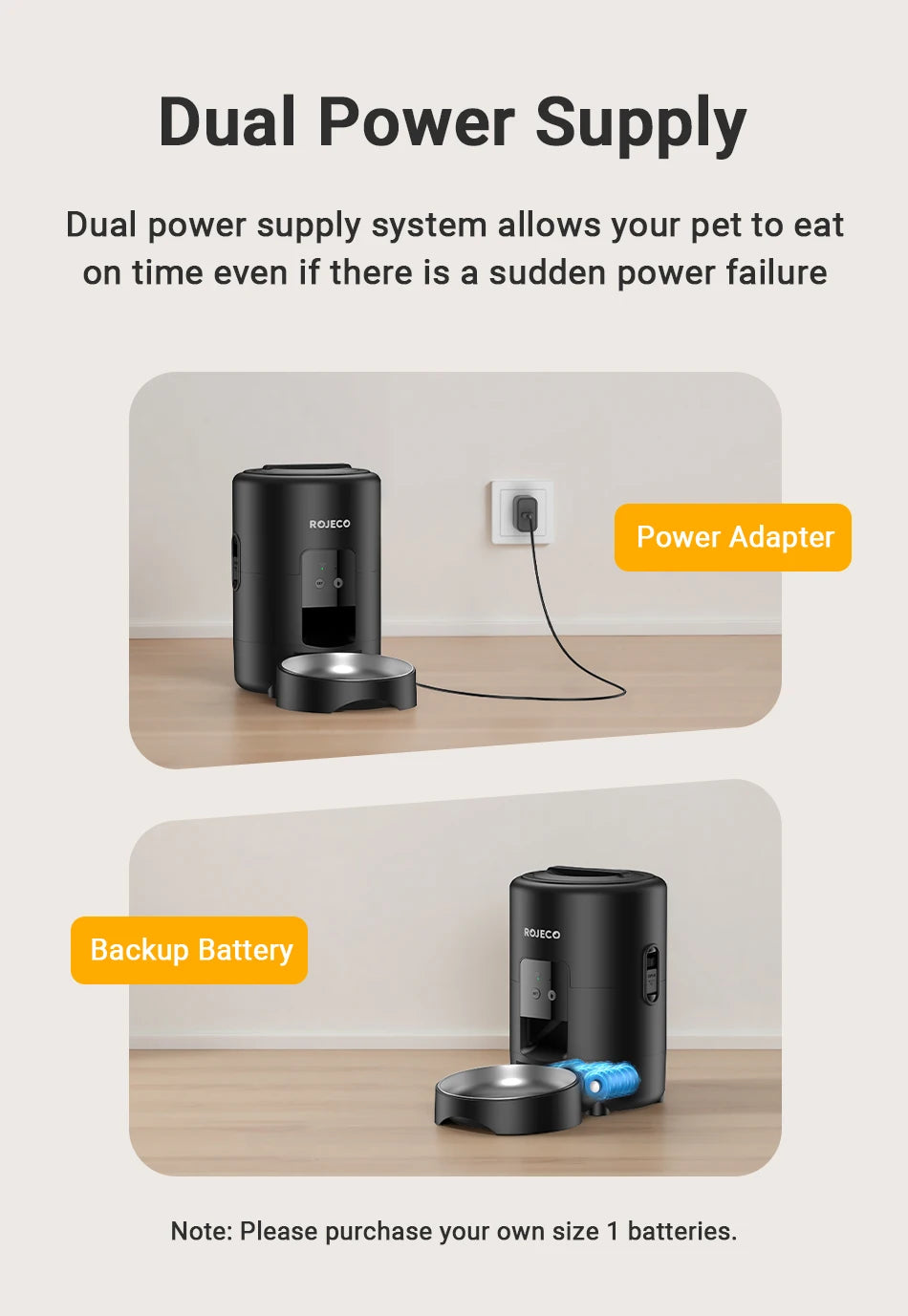 ROJECO Automatic Pet Feeder 2L Smart Cat Food Kibble Dispenser Wi-Fi App Remote Control Auto Dog Feeder For Cat Pet Accessories